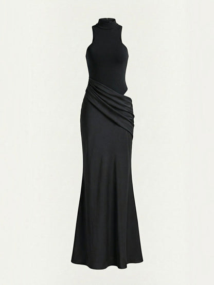Women's Maxi Dress with Roll Neck and Long Sleeves