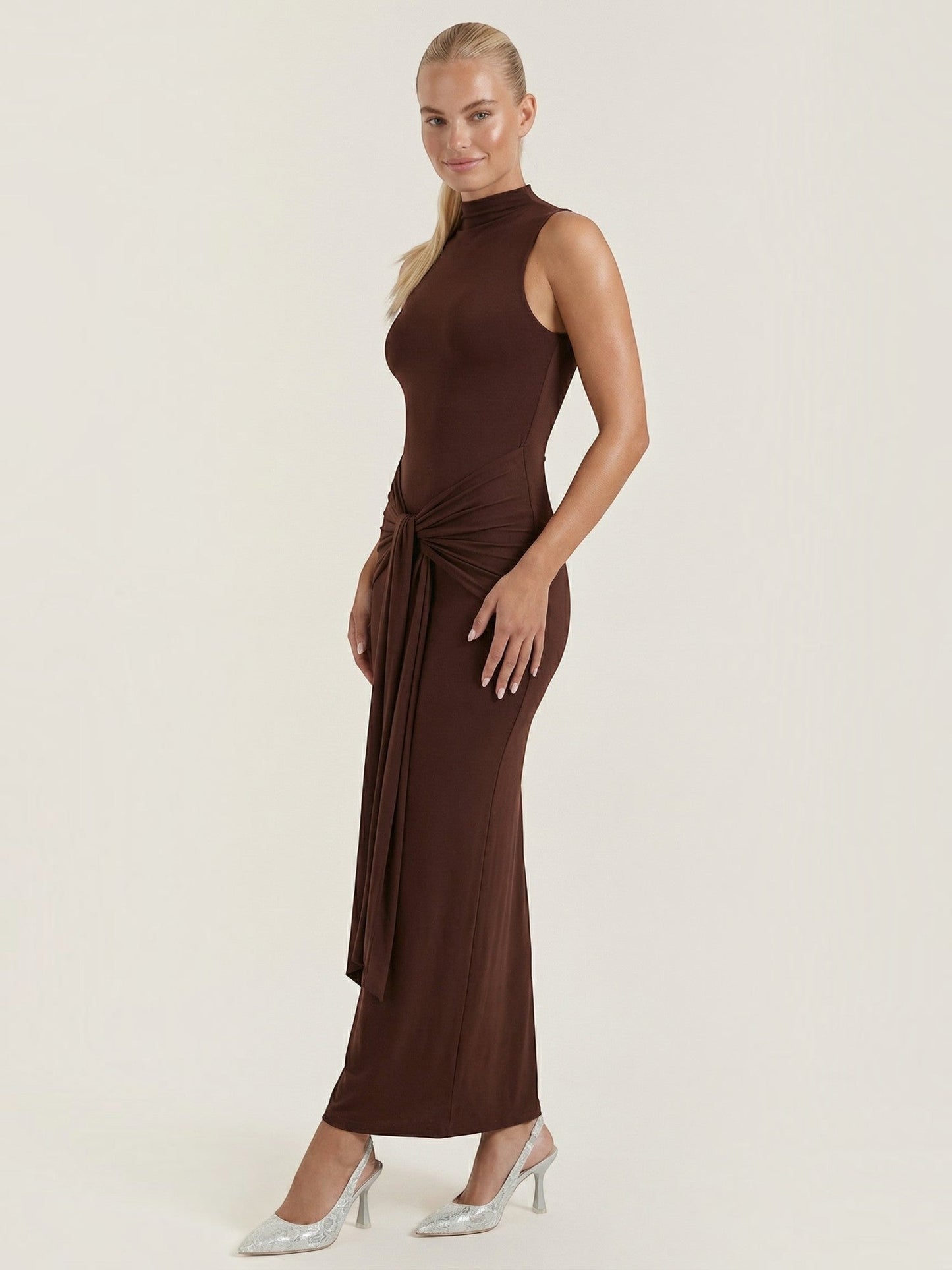 Women's Maxi Dress with Roll Neck and Long Sleeves