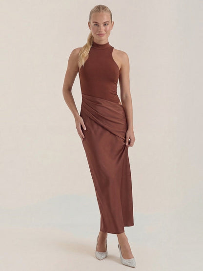 Women's Maxi Dress with Roll Neck and Long Sleeves
