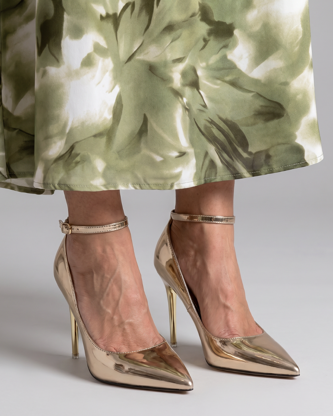 Women's Metallic Pointed Toe Pumps with Ankle Strap