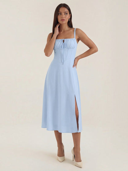 Women's Midi Dress with Lace Up Detail