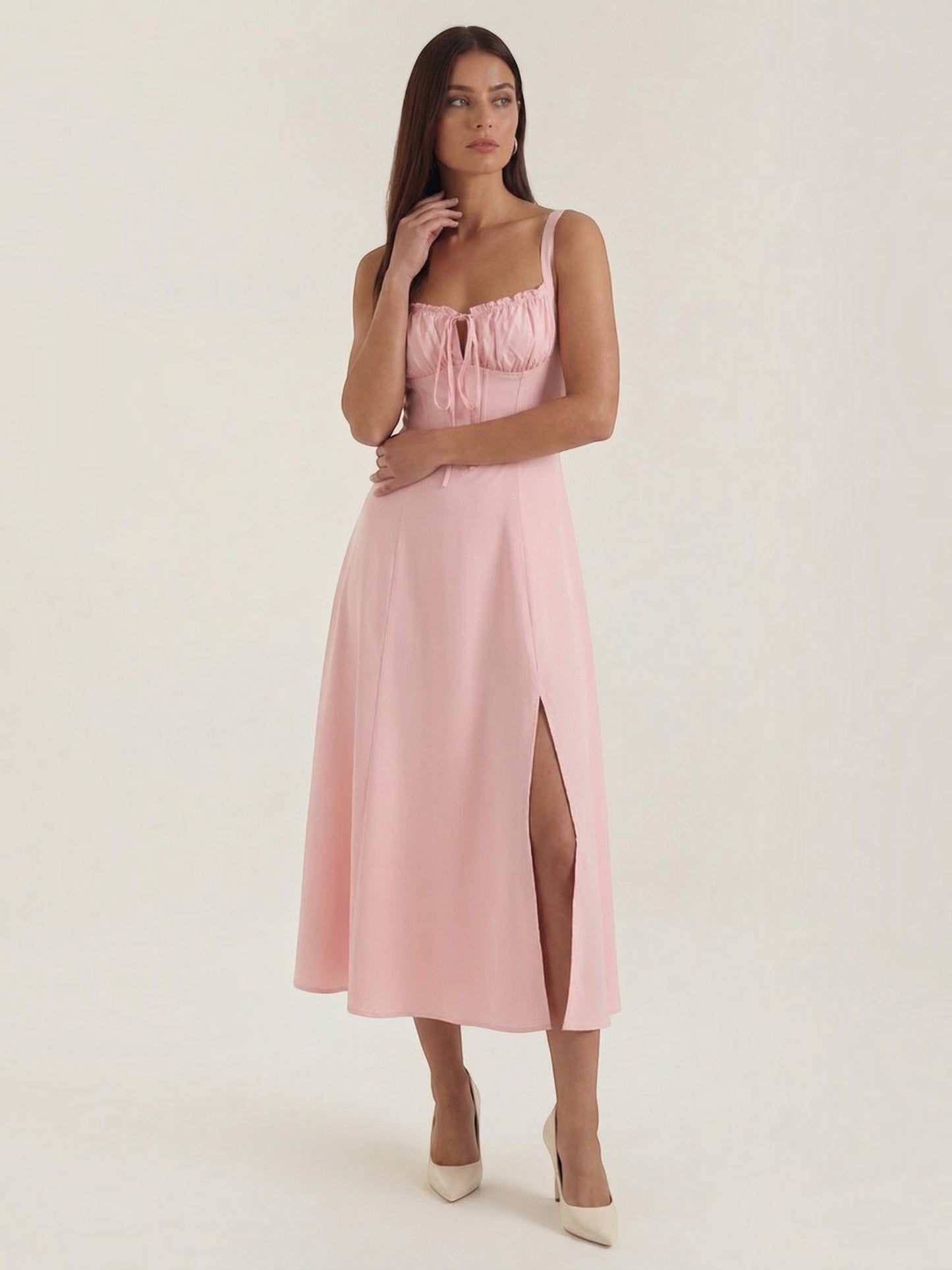 Women's Midi Dress with Lace Up Detail
