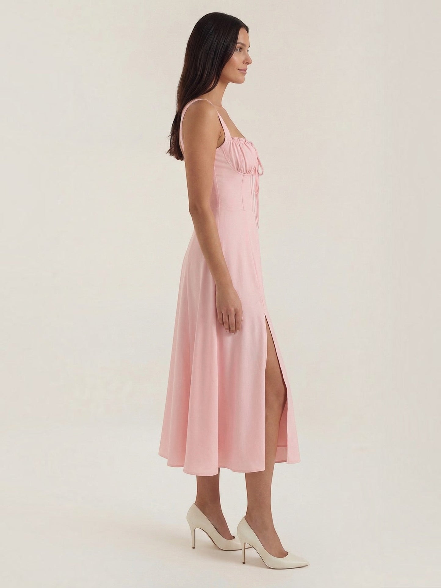 Women's Midi Dress with Lace Up Detail