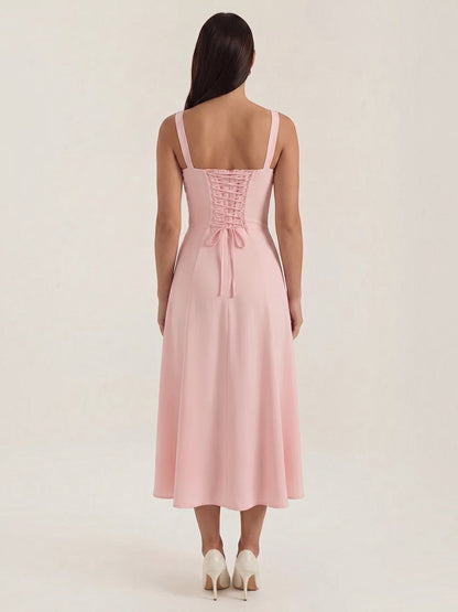 Women's Midi Dress with Lace Up Detail