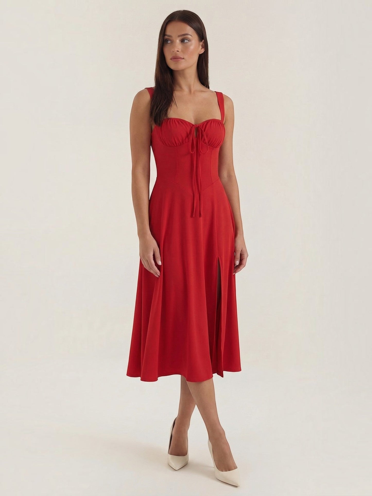 Women's Midi Dress with Lace Up Detail