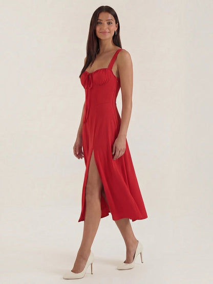 Women's Midi Dress with Lace Up Detail