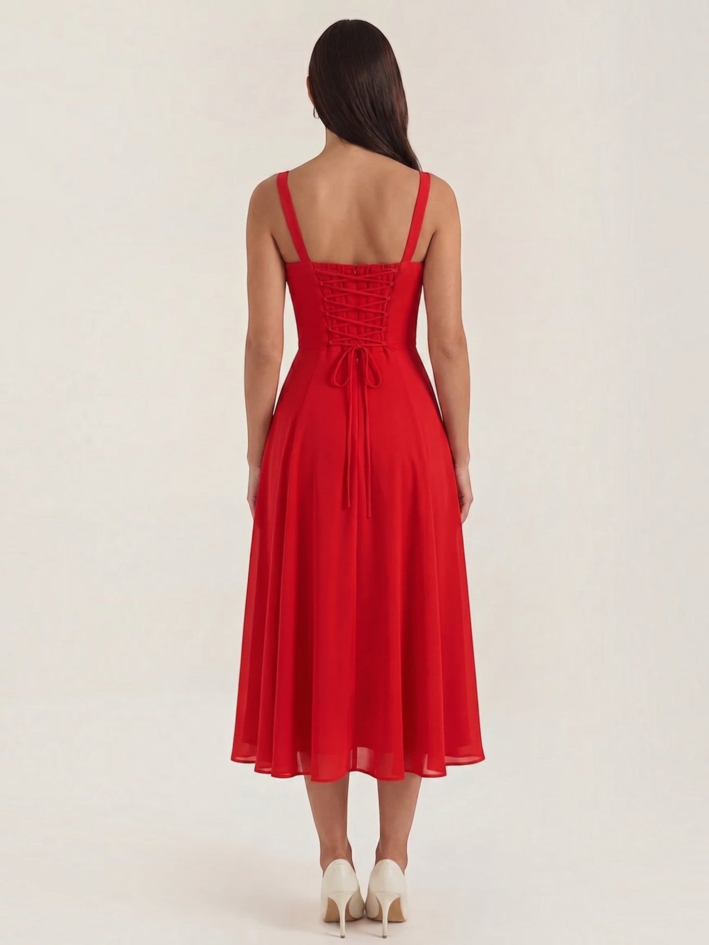 Women's Midi Dress with Lace Up Detail