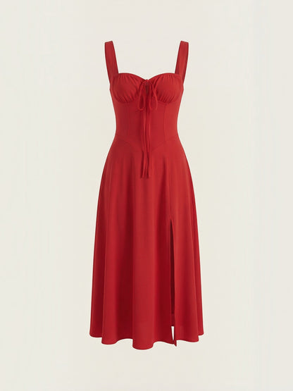 Women's Midi Dress with Lace Up Detail