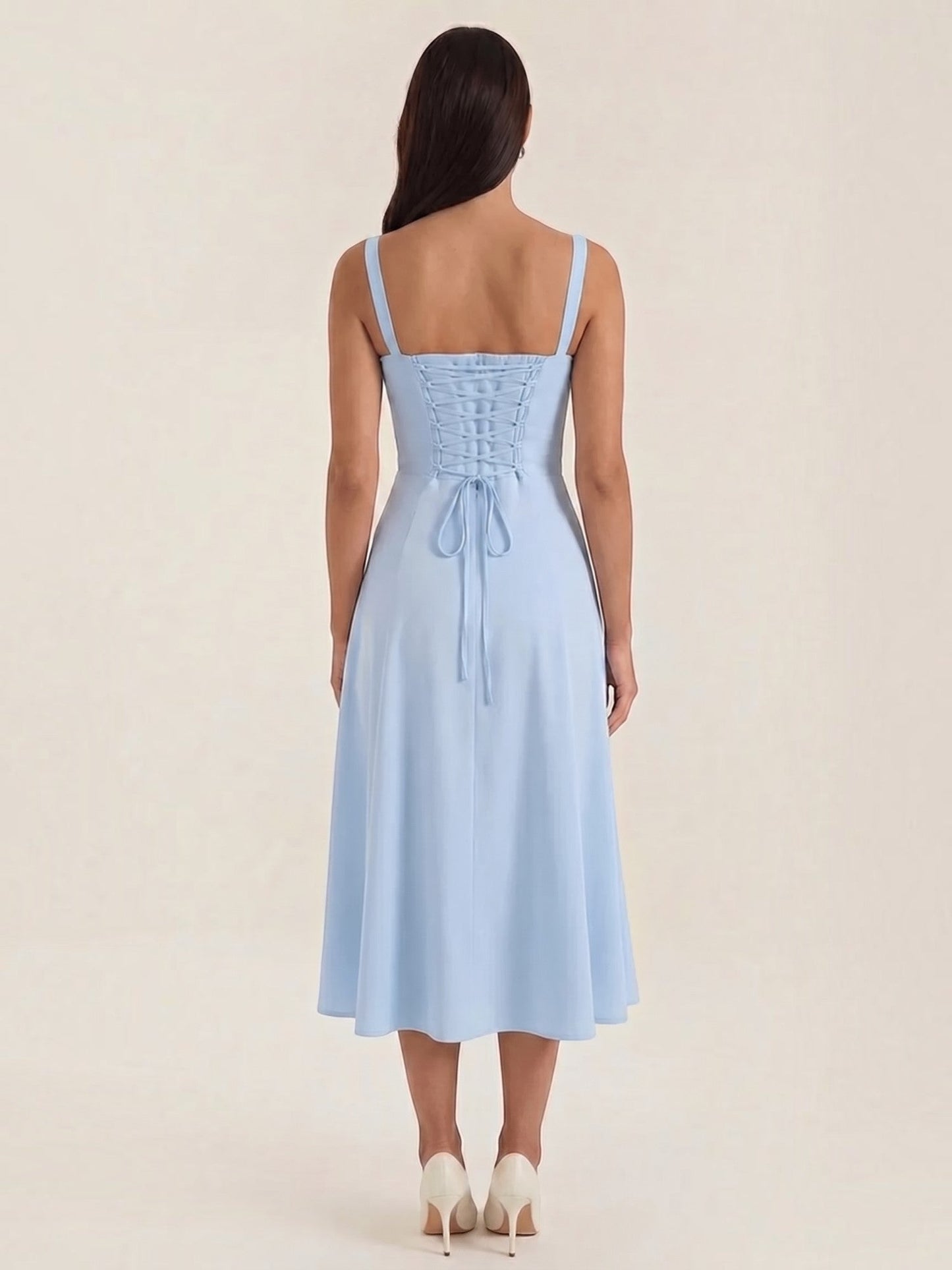 Women's Midi Dress with Lace Up Detail