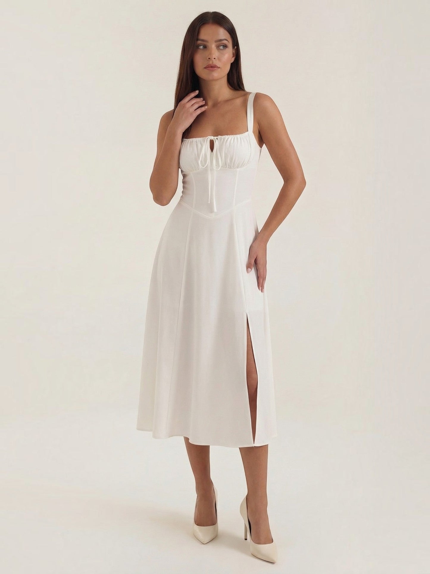 Women's Midi Dress with Lace Up Detail