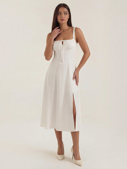 Women's Midi Dress with Lace Up Detail