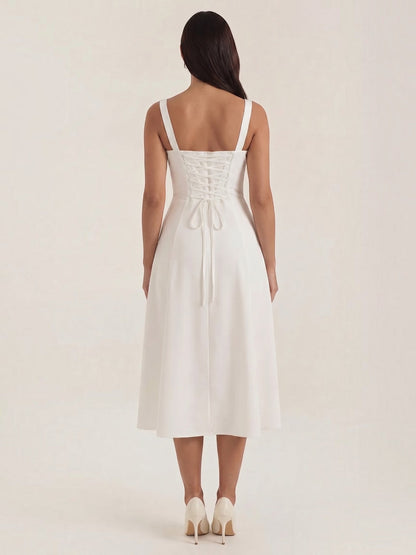 Women's Midi Dress with Lace Up Detail