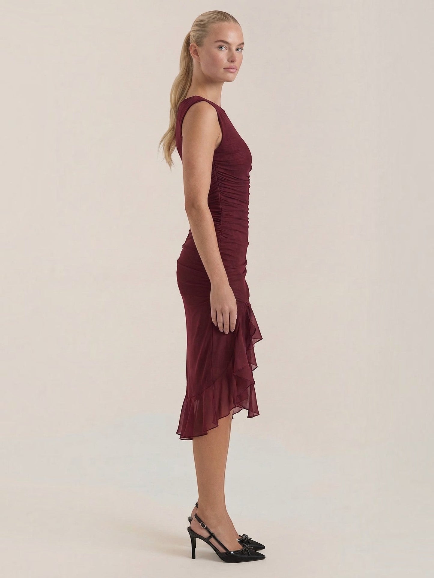 Women's Midi Dress with Ruffle Detail