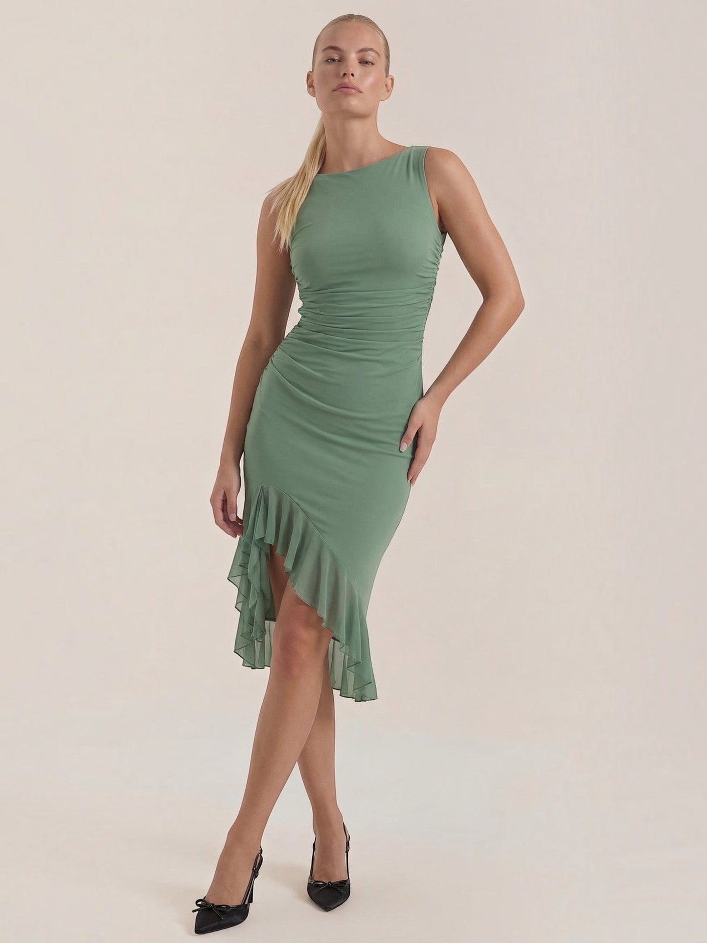 Women's Midi Dress with Ruffle Detail