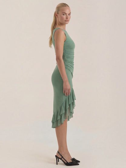 Women's Midi Dress with Ruffle Detail