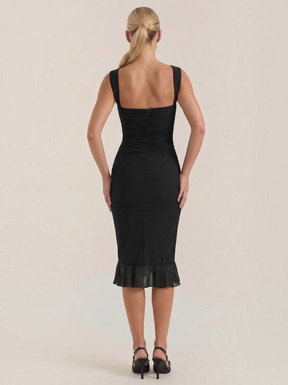 Women's Midi Dress with Ruffle Detail