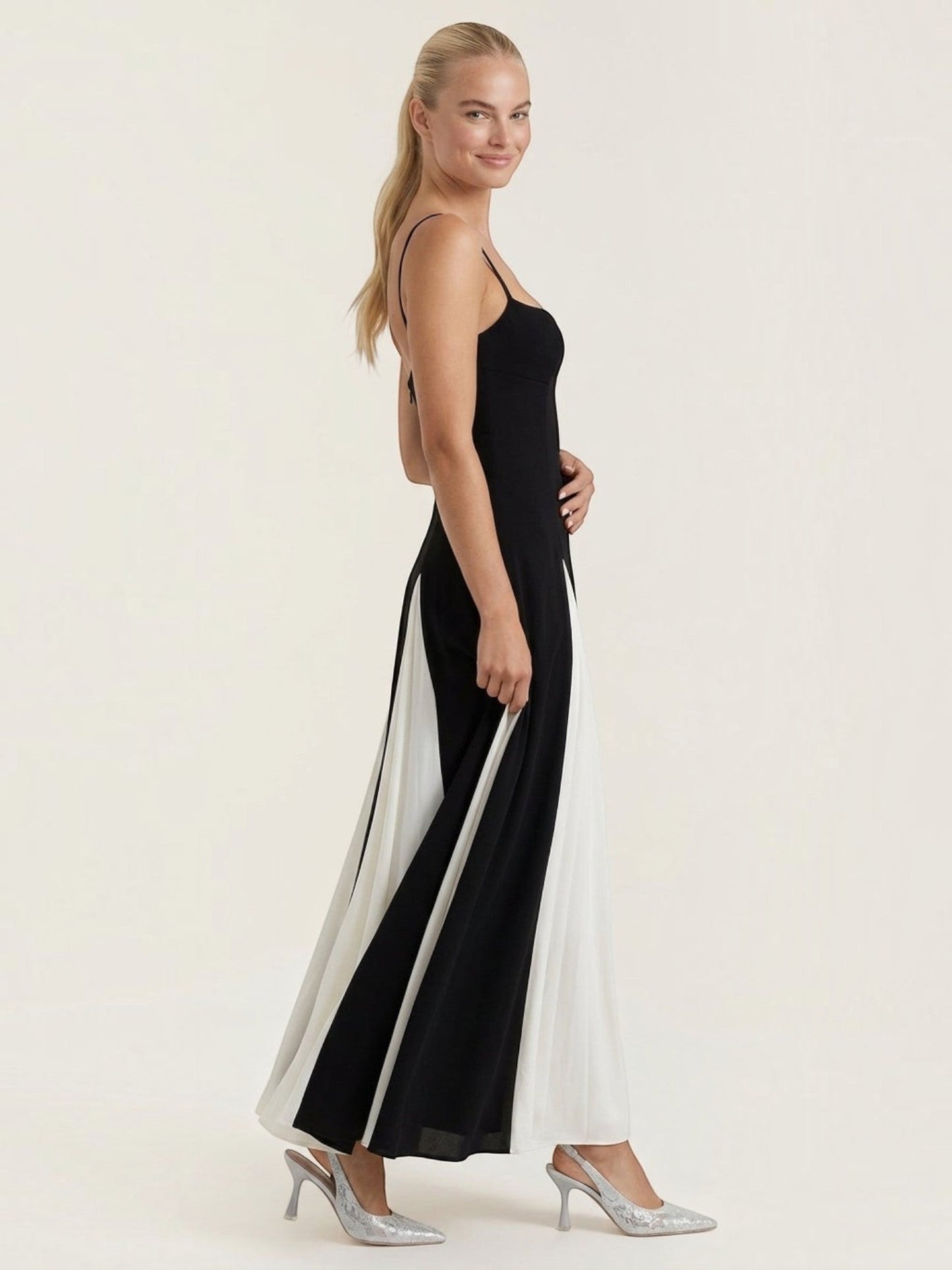 Women's Midi Dress with Two Tone Pleated Skirt
