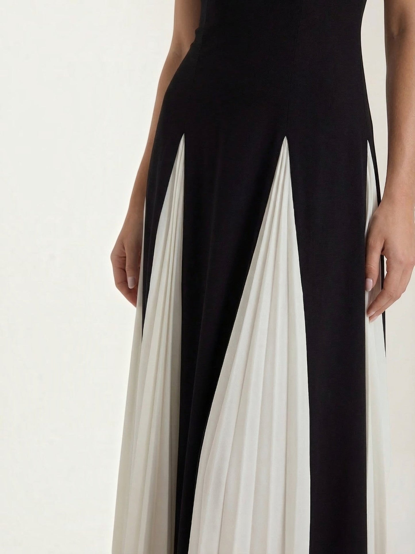 Women's Midi Dress with Two Tone Pleated Skirt