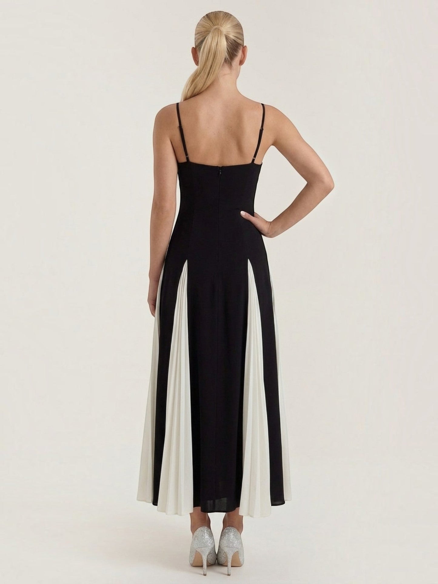 Women's Midi Dress with Two Tone Pleated Skirt