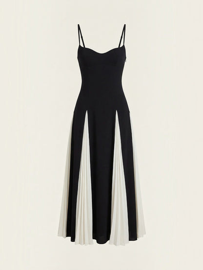 Women's Midi Dress with Two Tone Pleated Skirt