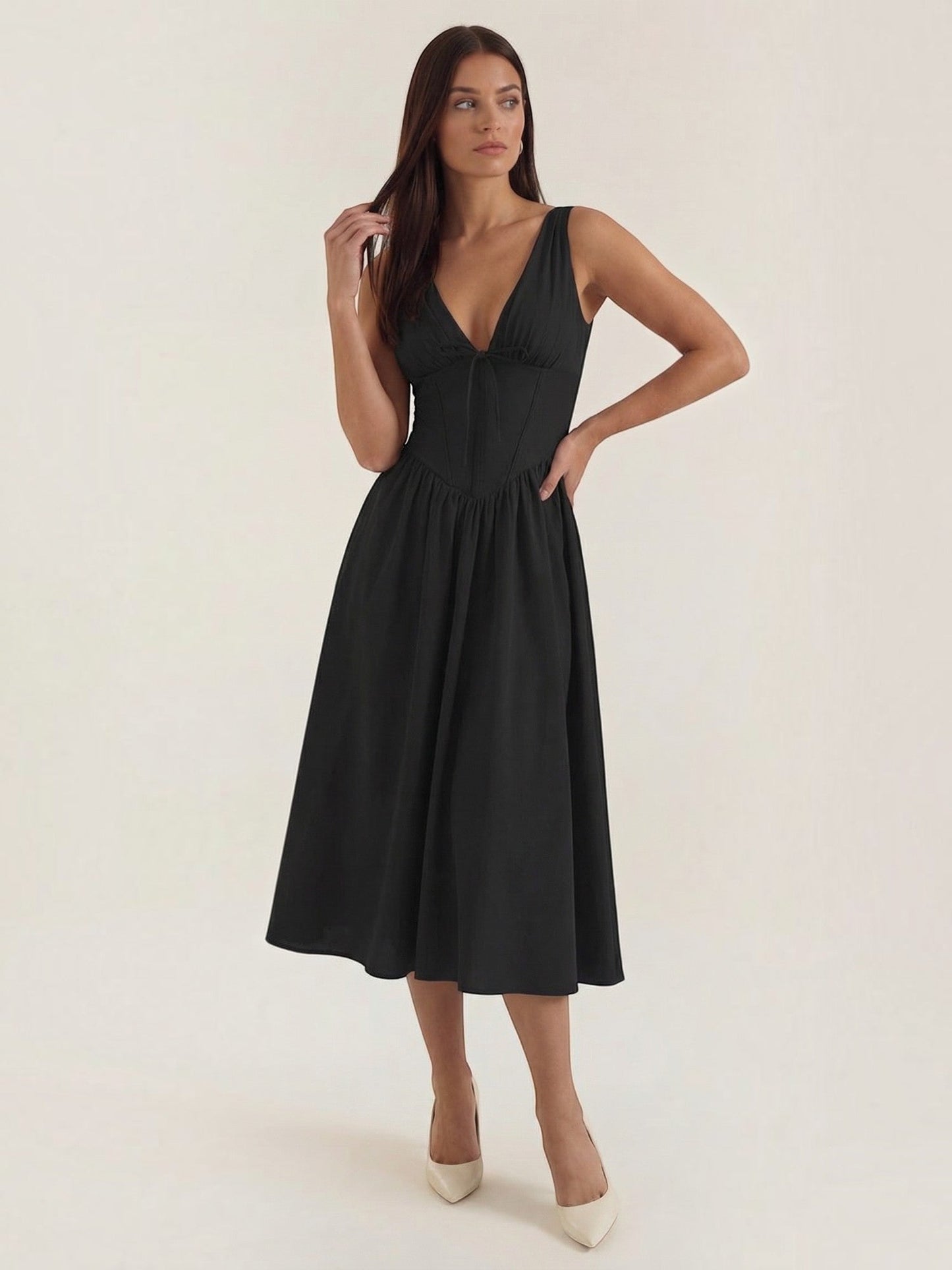 Women's Midi Summer Dress with Flowing Skirt