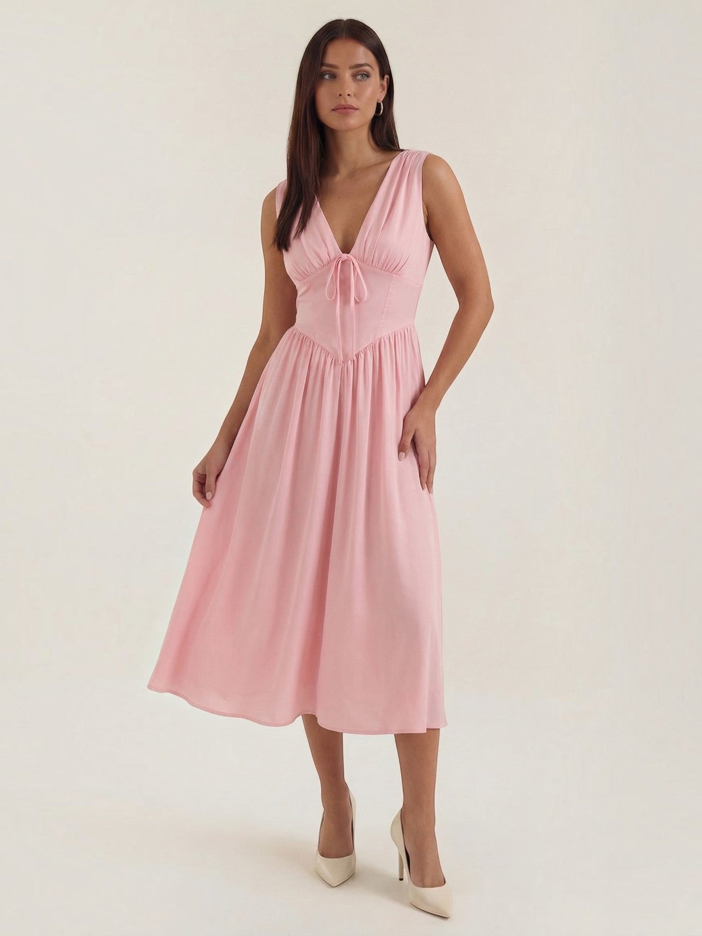 Women's Midi Summer Dress with Flowing Skirt