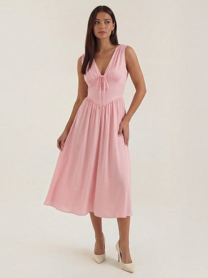 Women's Midi Summer Dress with Flowing Skirt