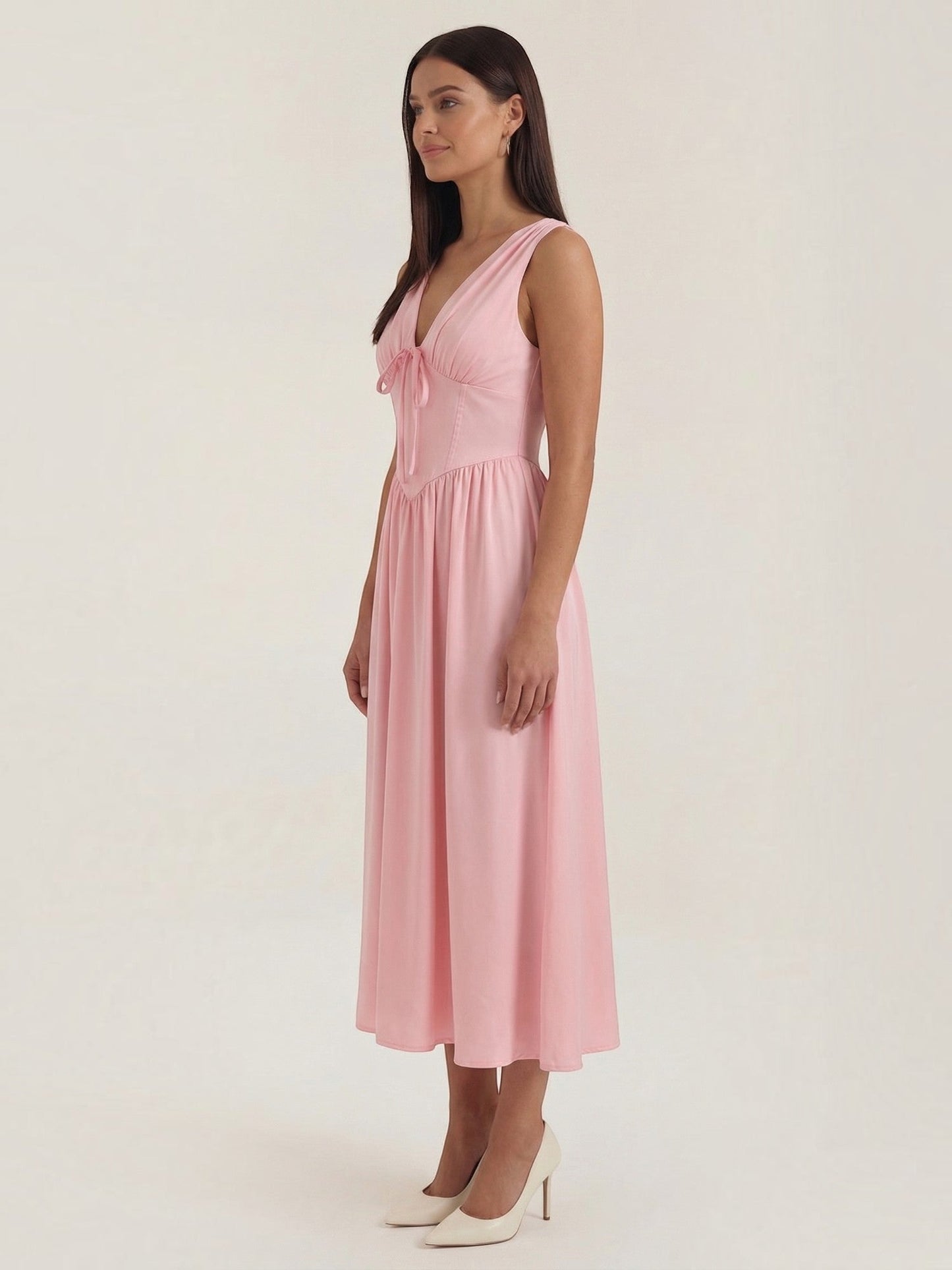 Women's Midi Summer Dress with Flowing Skirt