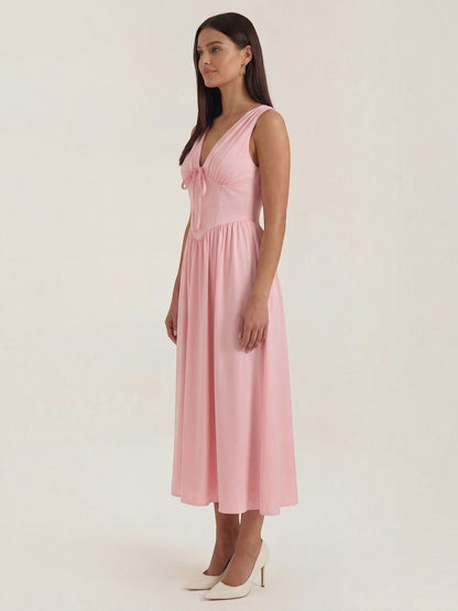 Women's Midi Summer Dress with Flowing Skirt