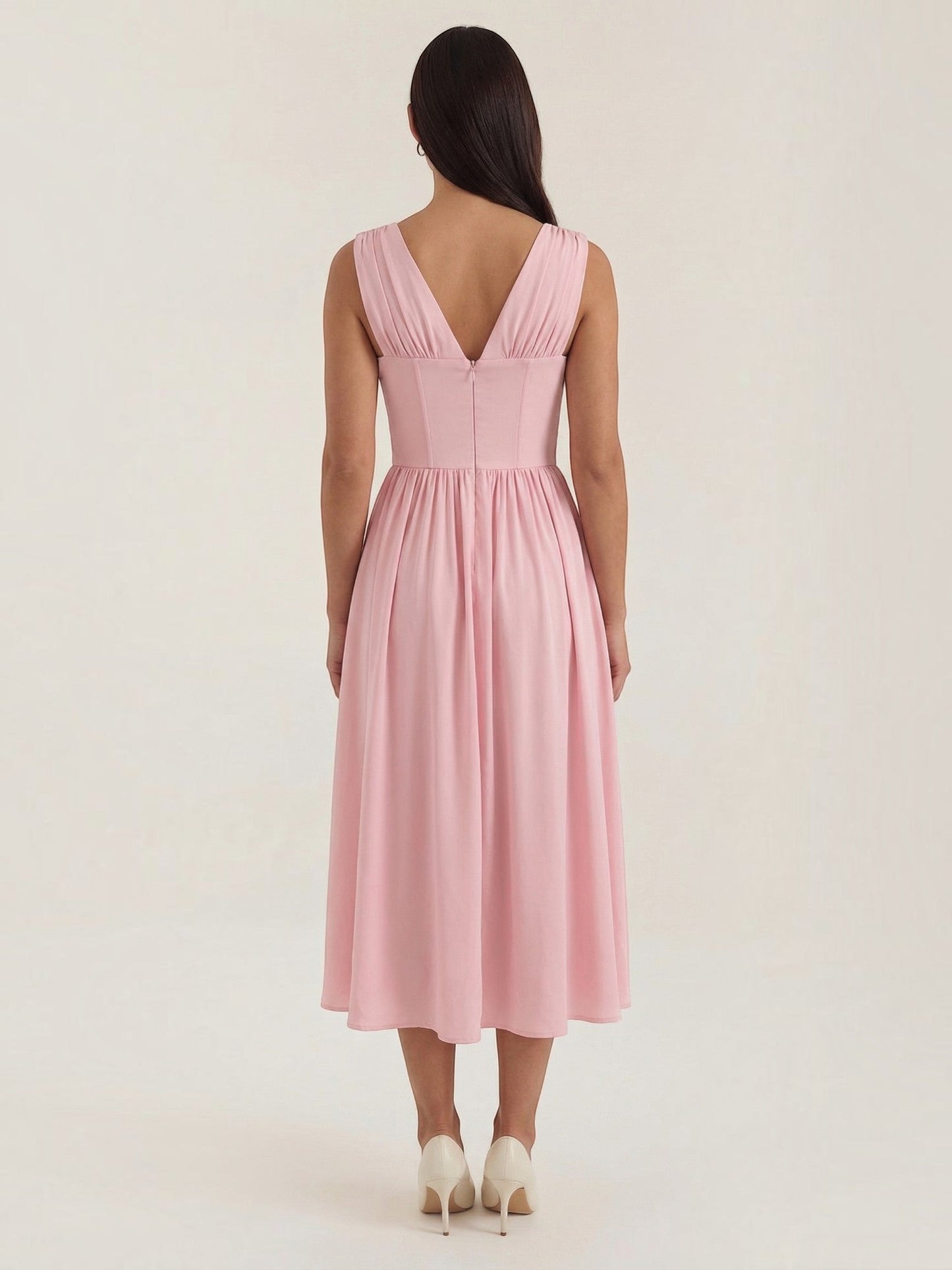 Women's Midi Summer Dress with Flowing Skirt
