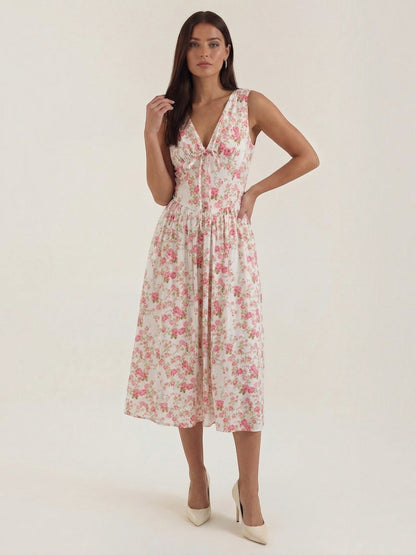 Women's Midi Summer Dress with Flowing Skirt