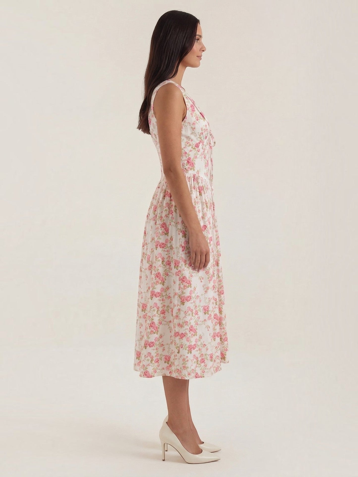 Women's Midi Summer Dress with Flowing Skirt