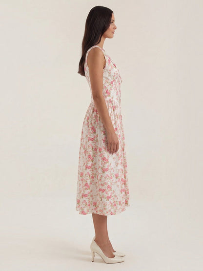 Women's Midi Summer Dress with Flowing Skirt