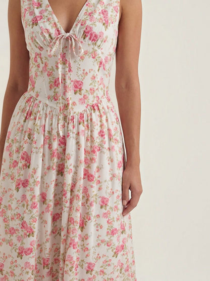 Women's Midi Summer Dress with Flowing Skirt