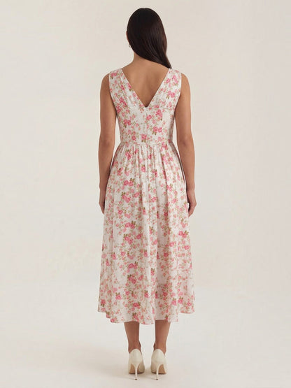 Women's Midi Summer Dress with Flowing Skirt