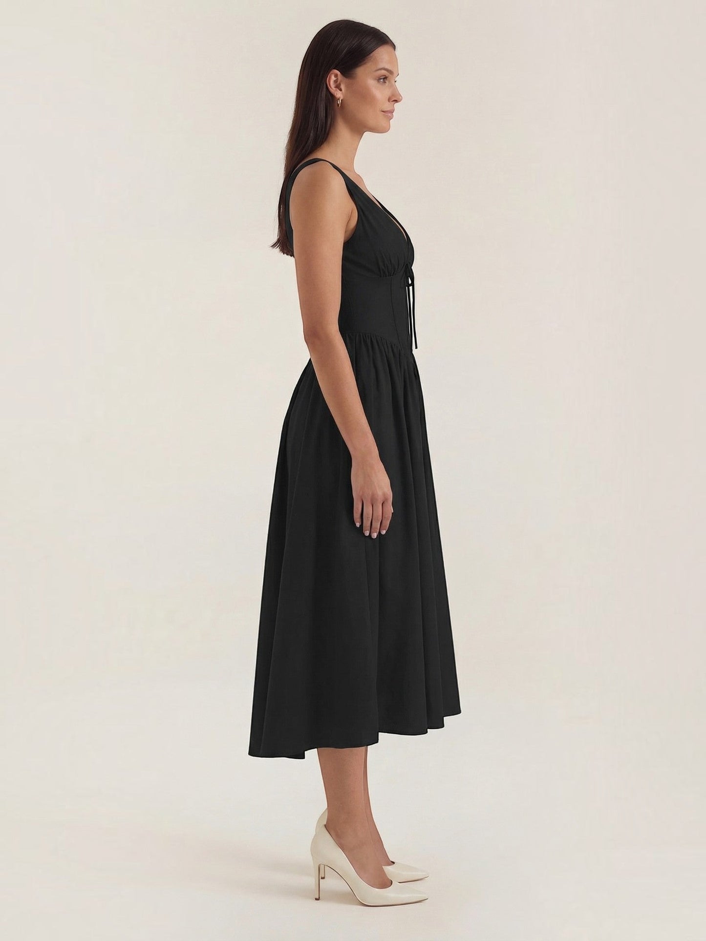 Women's Midi Summer Dress with Flowing Skirt