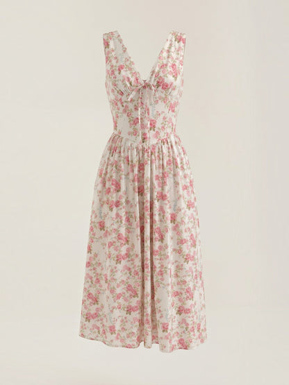 Women's Midi Summer Dress with Flowing Skirt