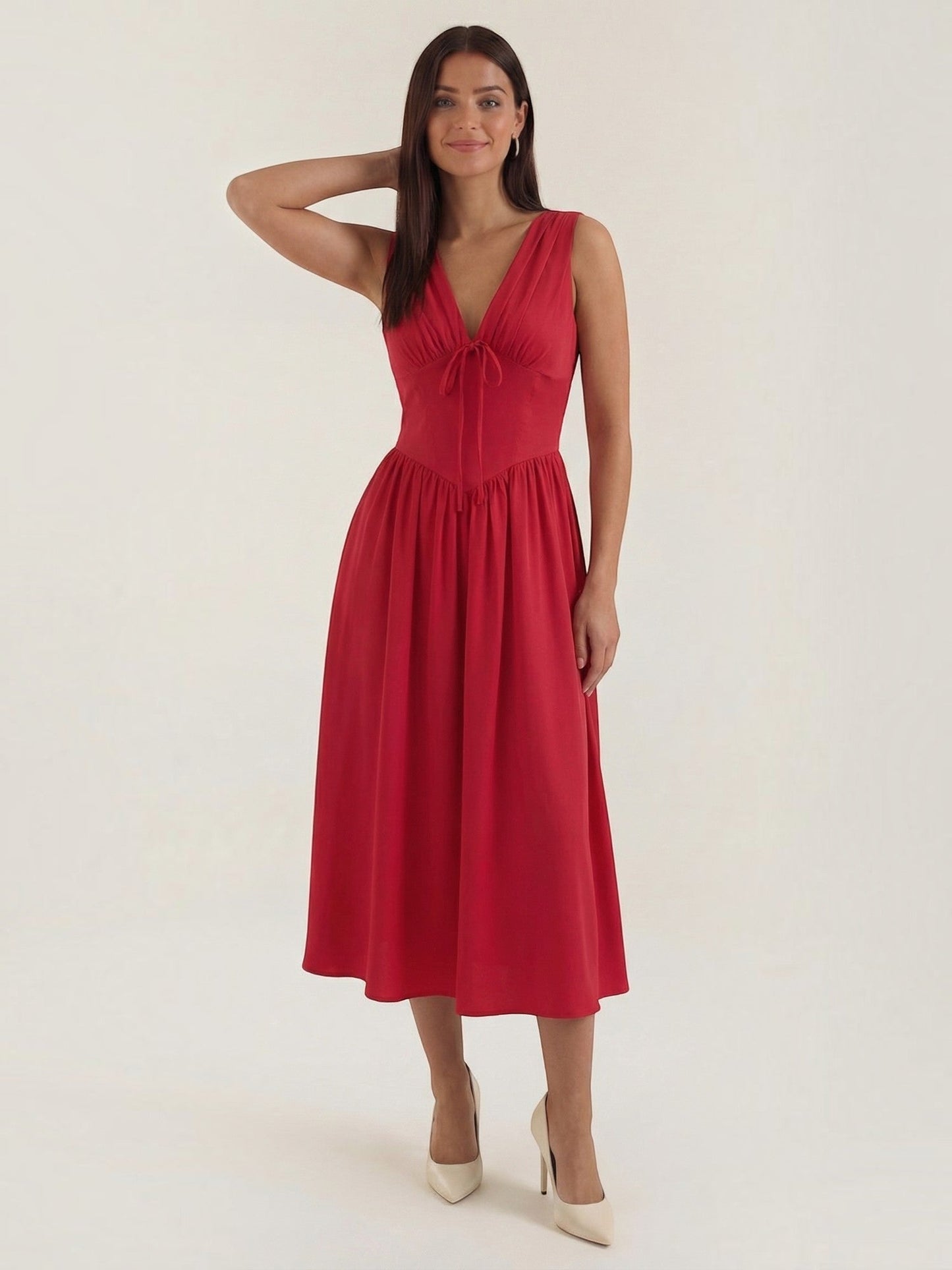 Women's Midi Summer Dress with Flowing Skirt