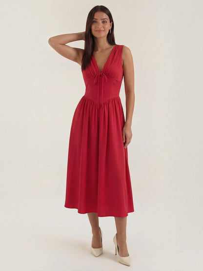 Women's Midi Summer Dress with Flowing Skirt