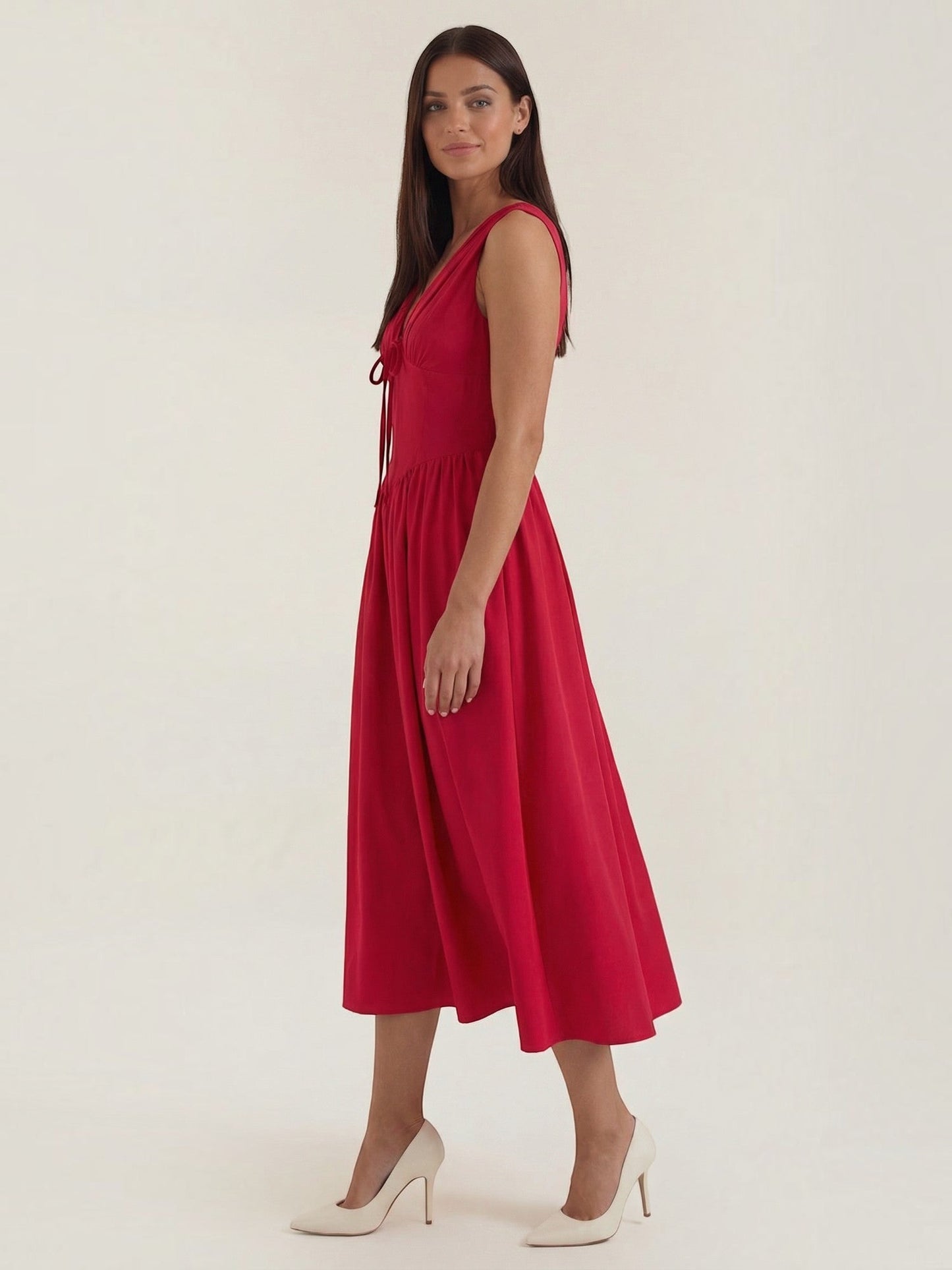 Women's Midi Summer Dress with Flowing Skirt