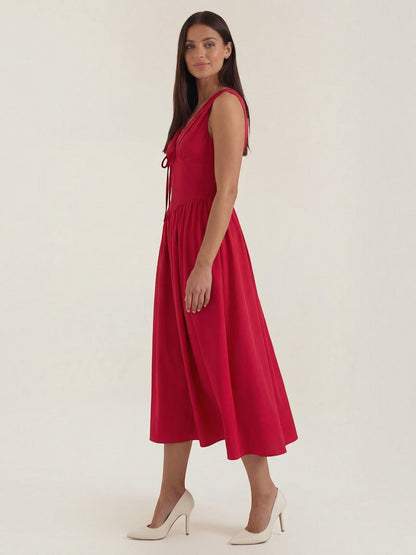 Women's Midi Summer Dress with Flowing Skirt