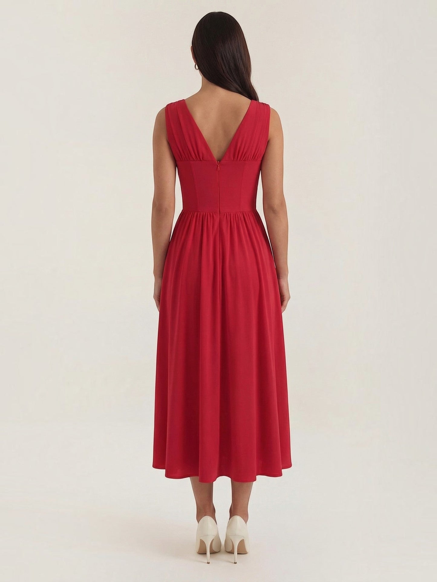 Women's Midi Summer Dress with Flowing Skirt
