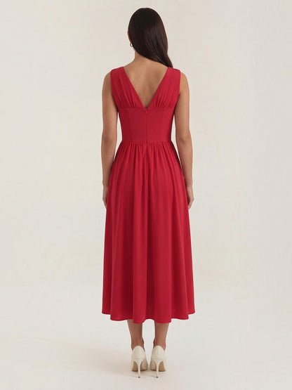 Women's Midi Summer Dress with Flowing Skirt