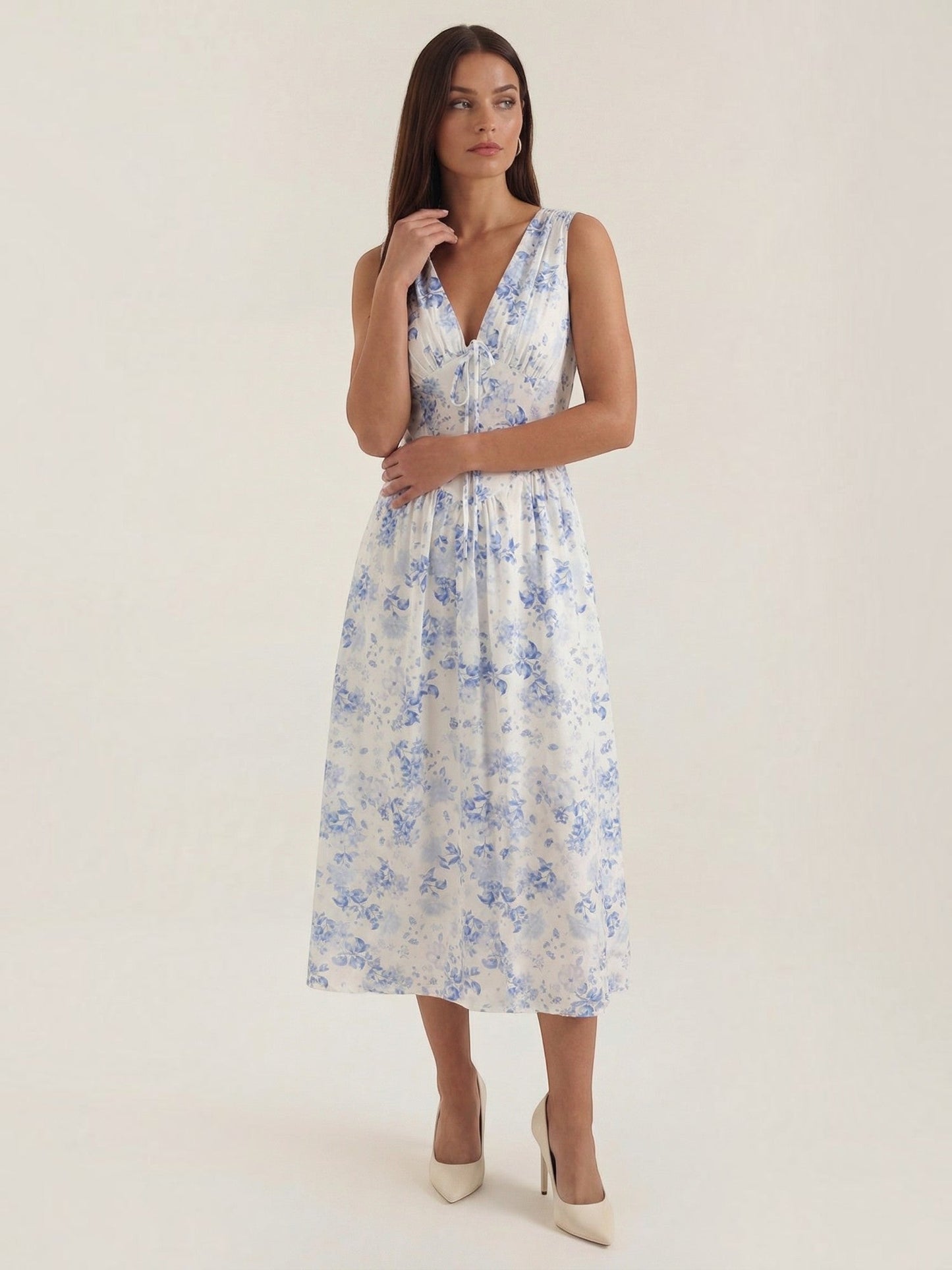 Women's Midi Summer Dress with Flowing Skirt