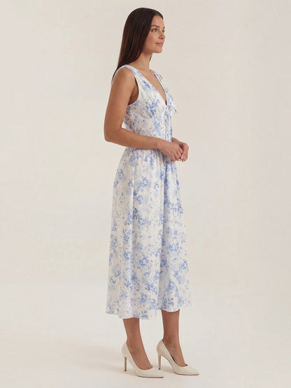 Women's Midi Summer Dress with Flowing Skirt