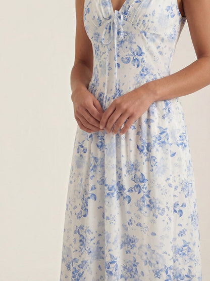 Women's Midi Summer Dress with Flowing Skirt