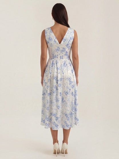 Women's Midi Summer Dress with Flowing Skirt