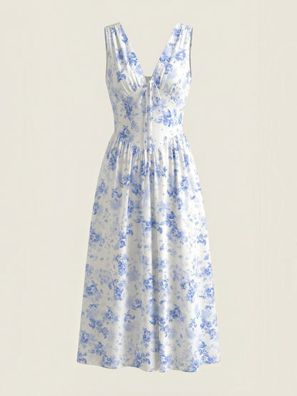Women's Midi Summer Dress with Flowing Skirt