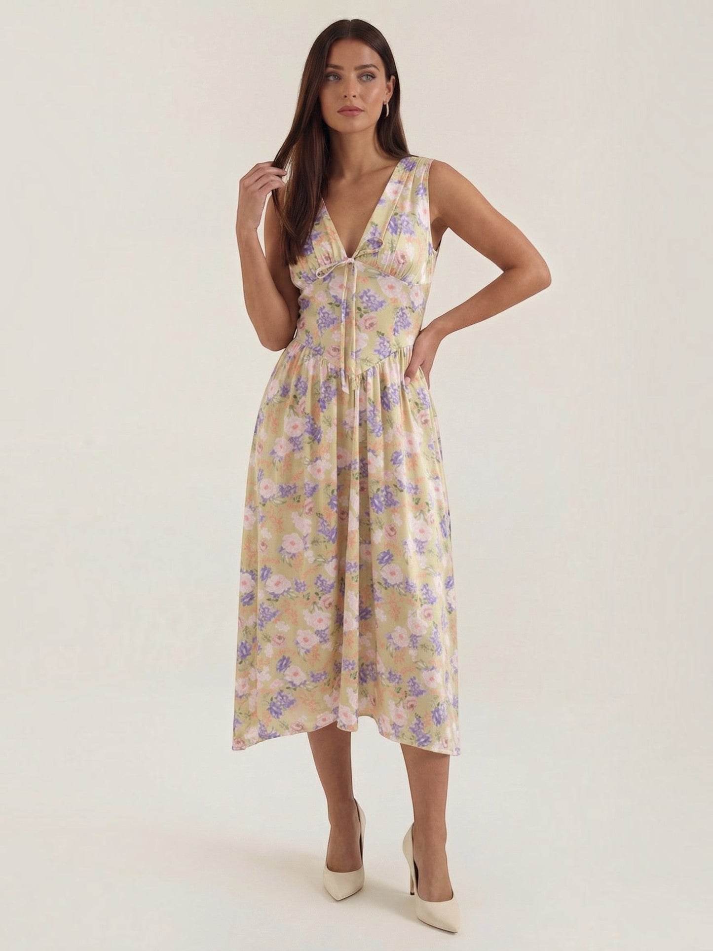 Women's Midi Summer Dress with Flowing Skirt