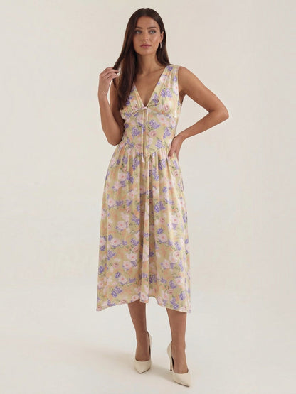 Women's Midi Summer Dress with Flowing Skirt